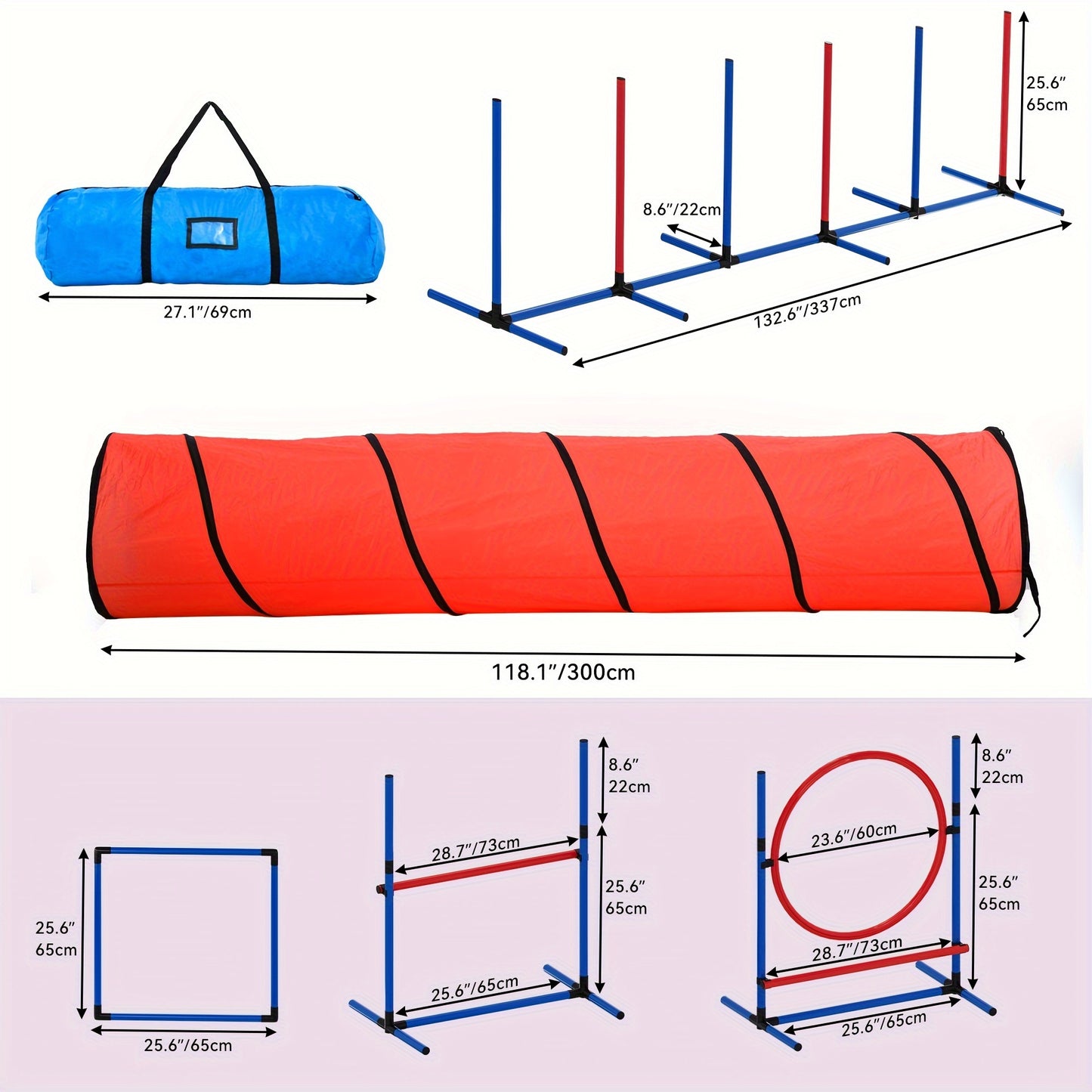Dog Agility Course Set with Discs, Jumps, Weave Poles