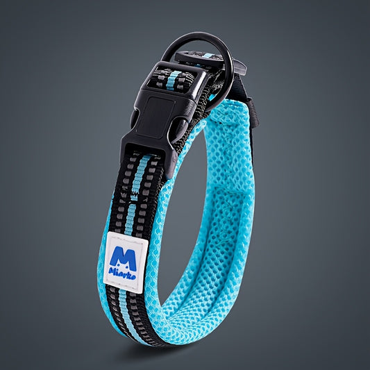 [Reflective Dog Collar] Reflective Adjustable Dog Collar | Breathable Nylon Strap with Strong Pin Buckle & Metal D-Ring for Small, Medium, and Large Dogs - Turquoise & Black Design
