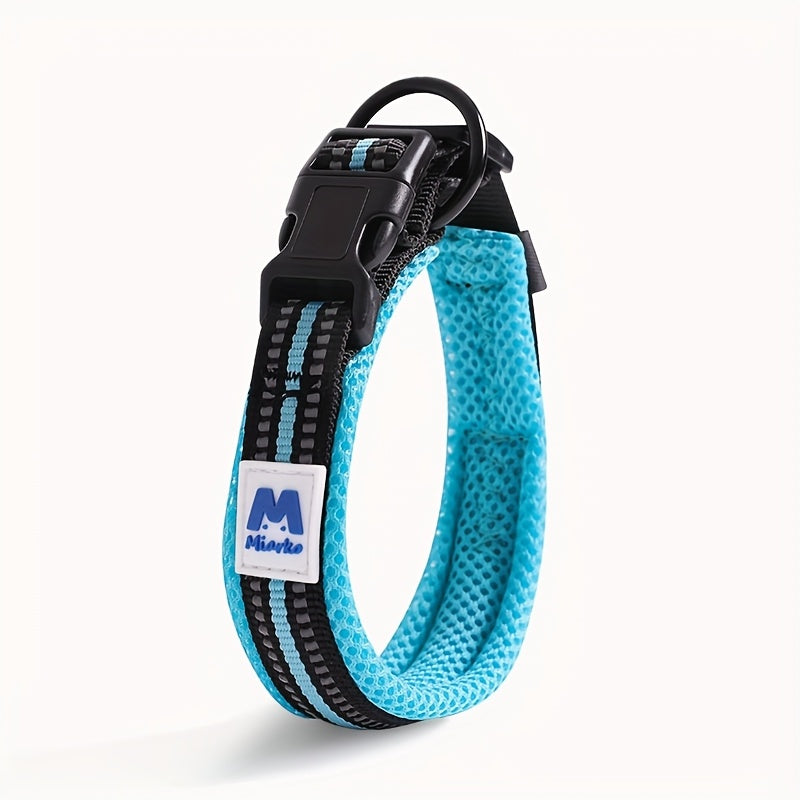 [Reflective Dog Collar] Reflective Adjustable Dog Collar | Breathable Nylon Strap with Strong Pin Buckle & Metal D-Ring for Small, Medium, and Large Dogs - Turquoise & Black Design