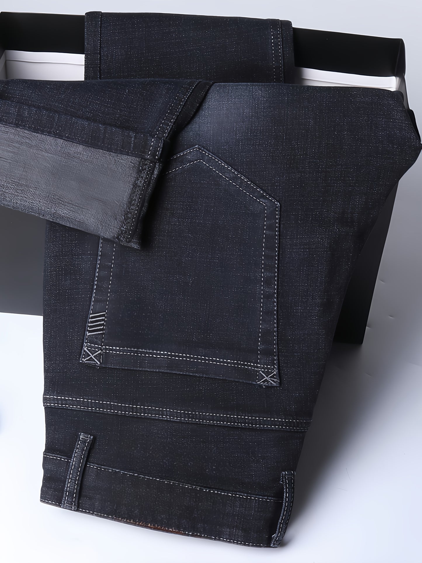 Business Jeans, Stylish Jeans, Slim-Fit Jeans, Skinny Jeans, Straight-Leg Jeans, Classic Men'S Business Casual Jeans - Versatile All-Season Jeans, Regular Fit, Polyester Blend, Machine Washable, Everyday Denim | Classic Denim