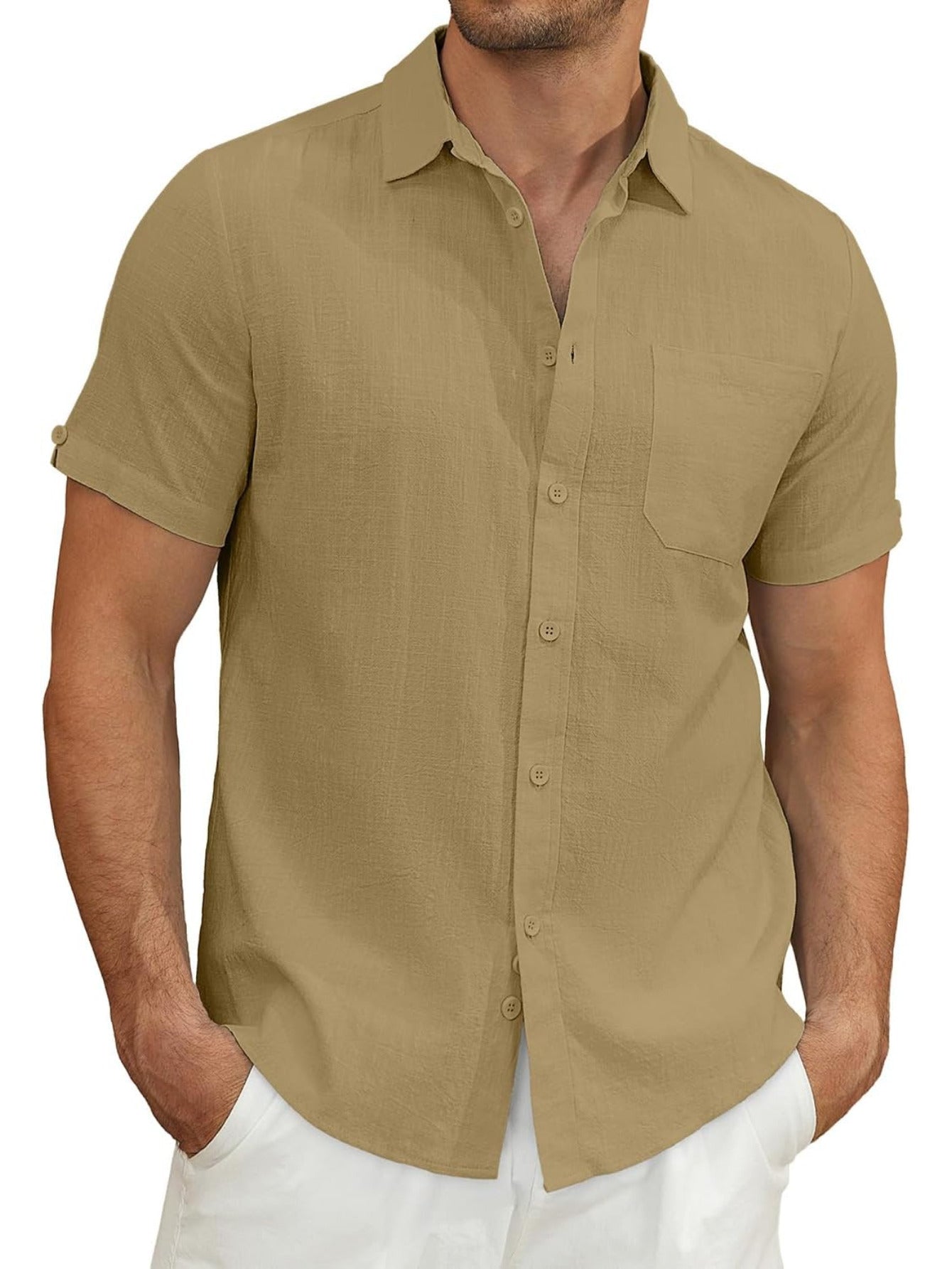 Men's Lightweight Casual Button Short Sleeve Cotton Shirt