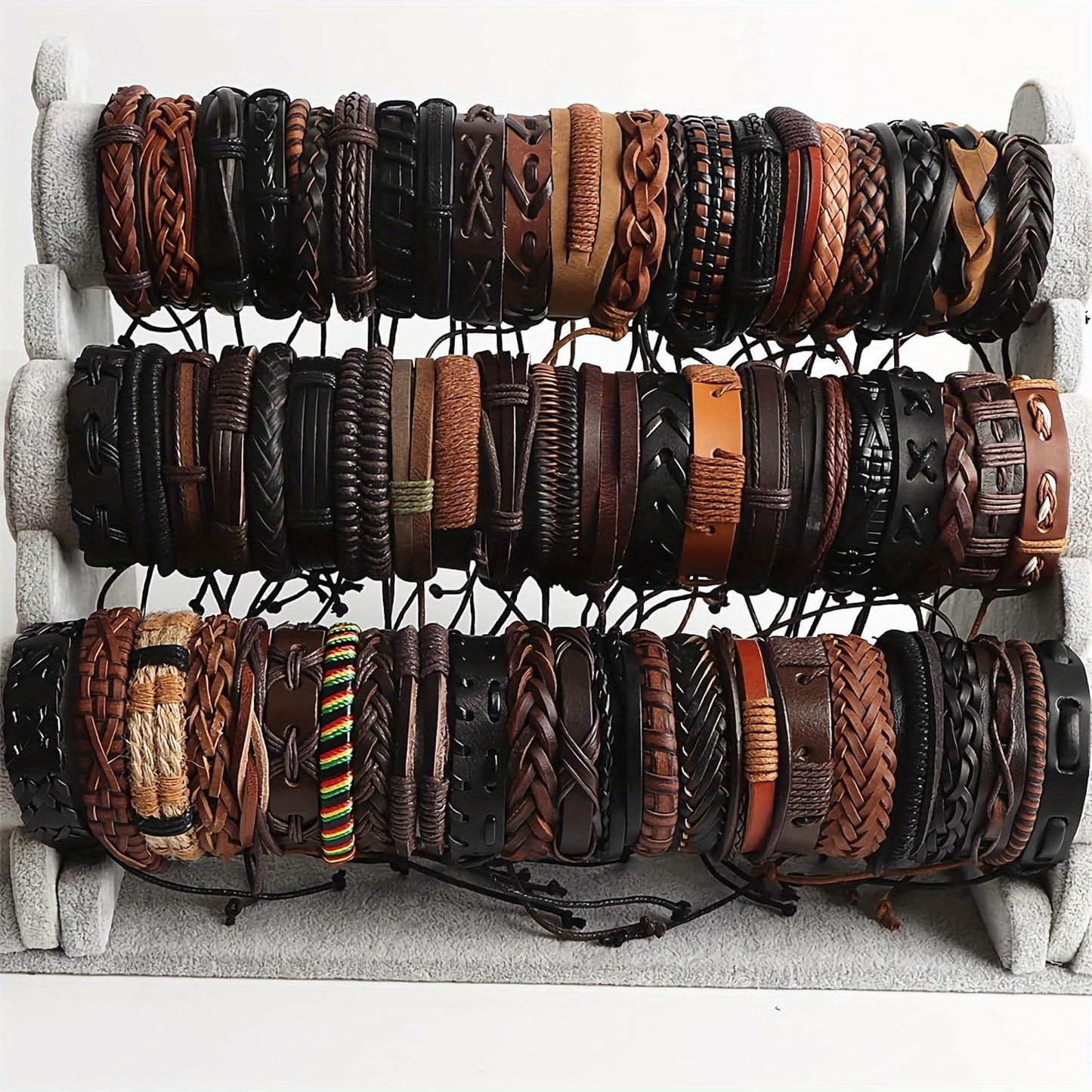 Random Shipment 26pcs Vintage Adjustable Faux Leather Bracelet, DIY Braided Faux Leather Bracelet, Mixed Gender Style, Black Brown Cuff Bracelet, Party Gift