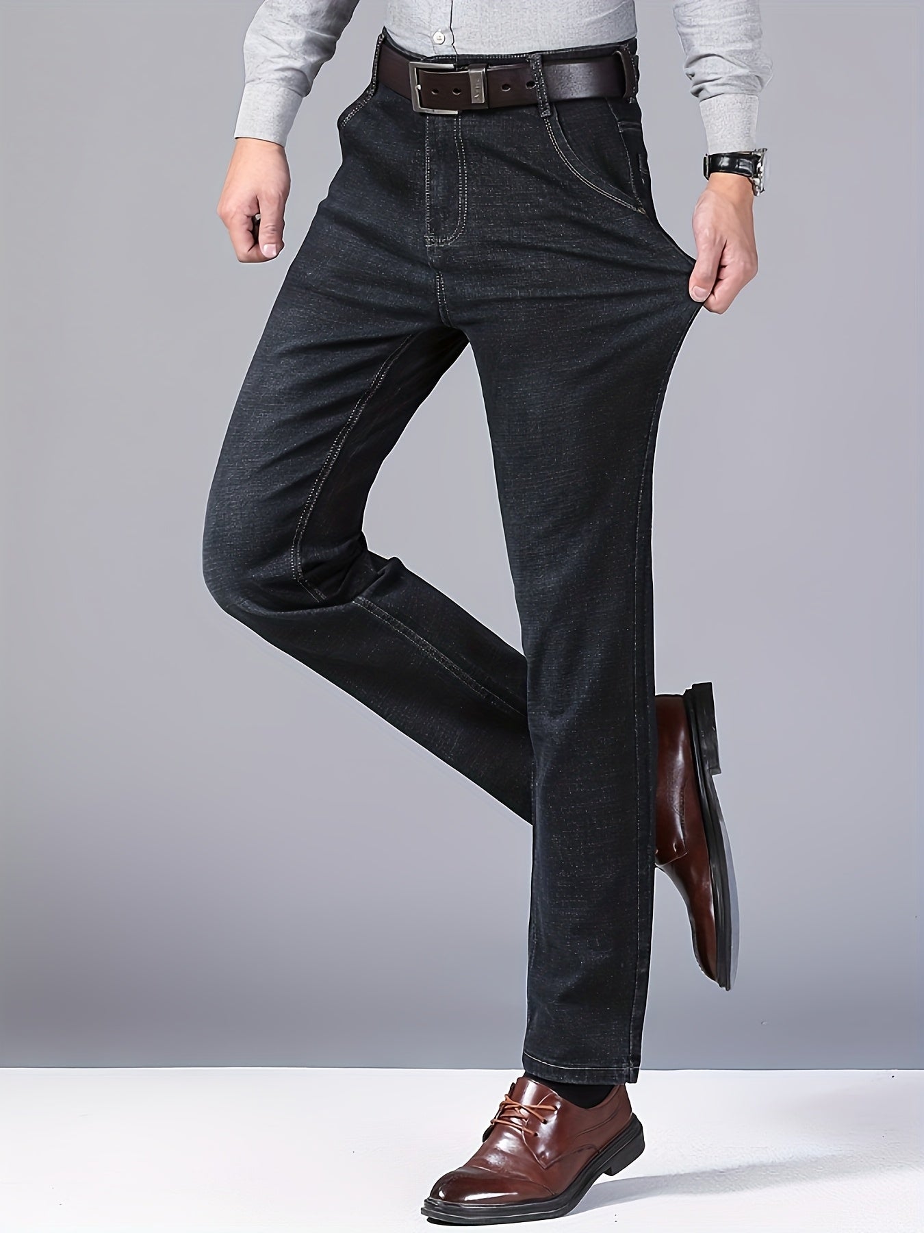 Business Jeans, Stylish Jeans, Slim-Fit Jeans, Skinny Jeans, Straight-Leg Jeans, Classic Men'S Business Casual Jeans - Versatile All-Season Jeans, Regular Fit, Polyester Blend, Machine Washable, Everyday Denim | Classic Denim