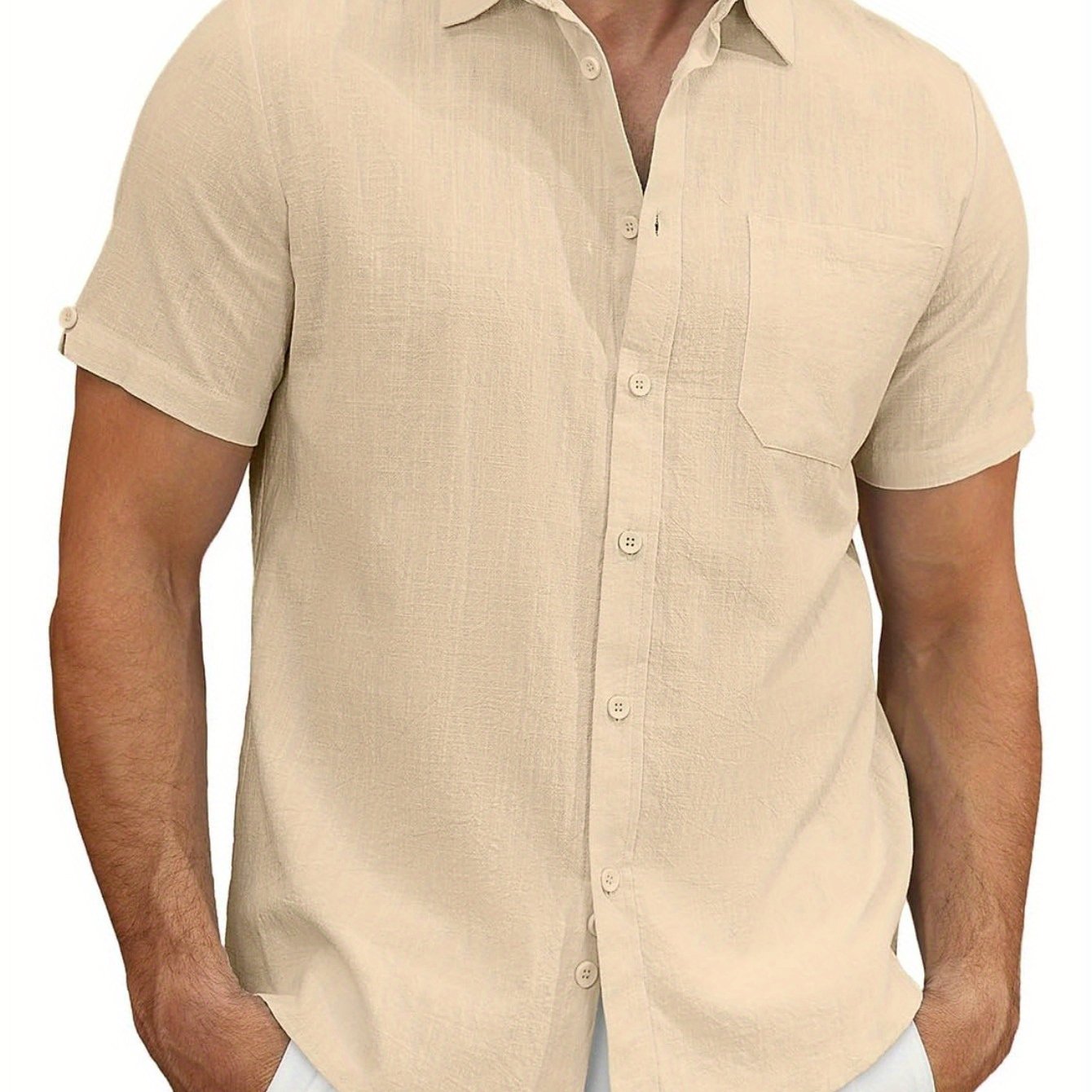 Men's Lightweight Casual Button Short Sleeve Cotton Shirt