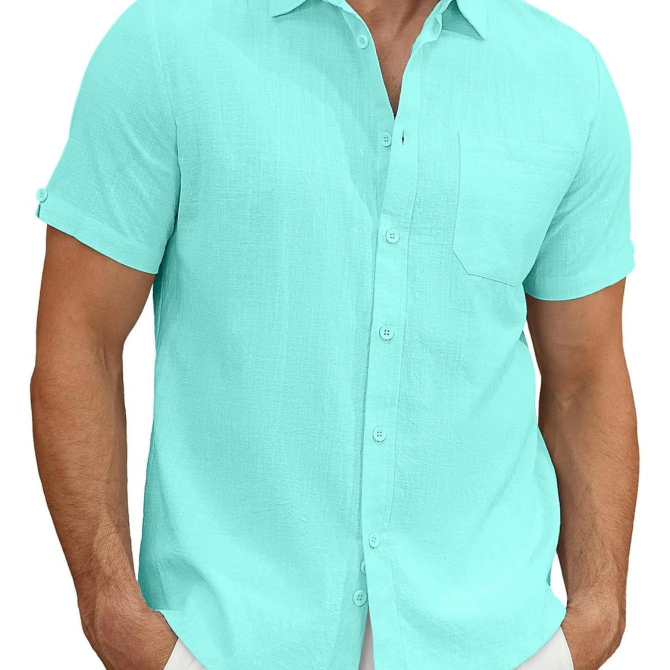 Men's Lightweight Casual Button Short Sleeve Cotton Shirt