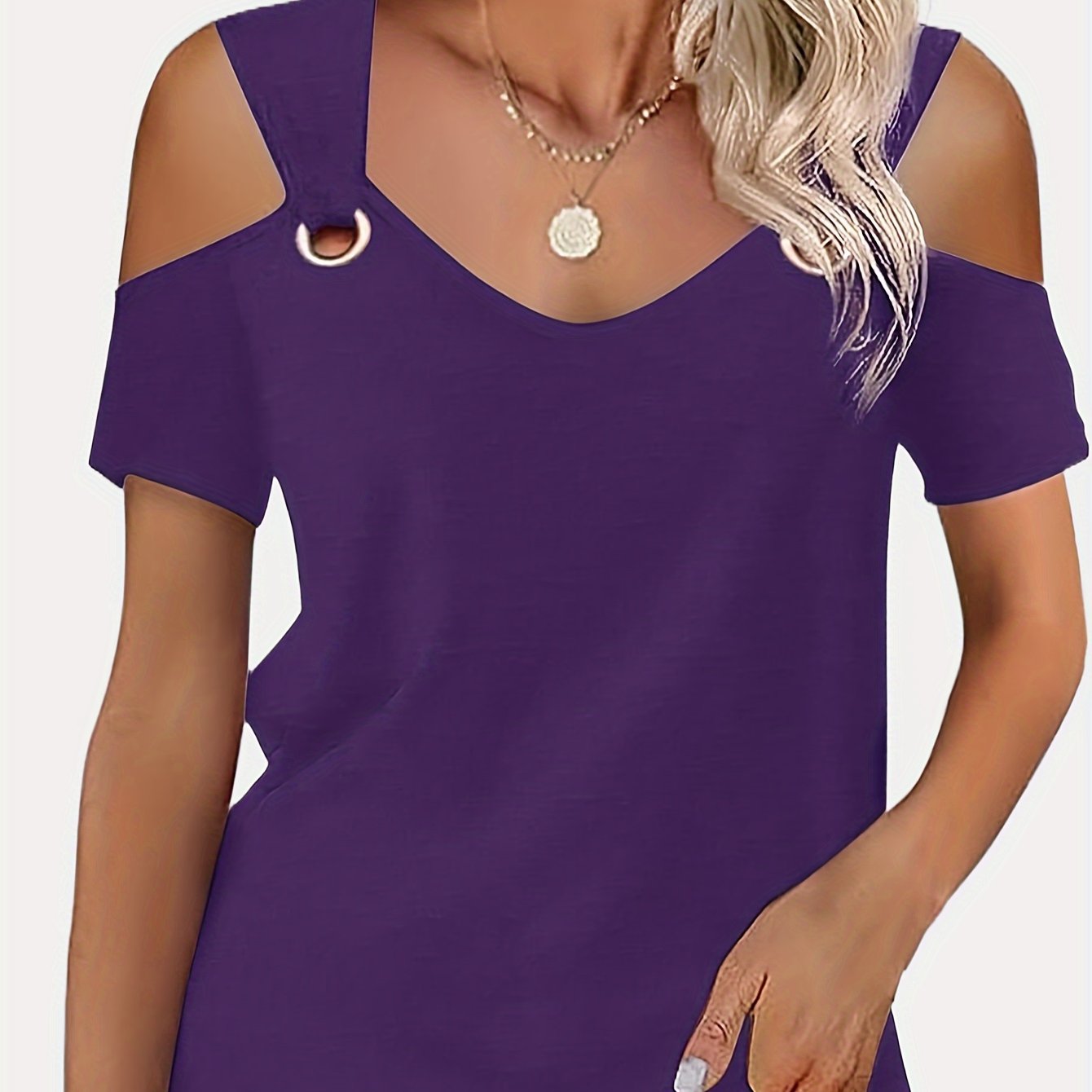 Fashionable V-Neck Cold Shoulder Top - Soft Autumn Wear