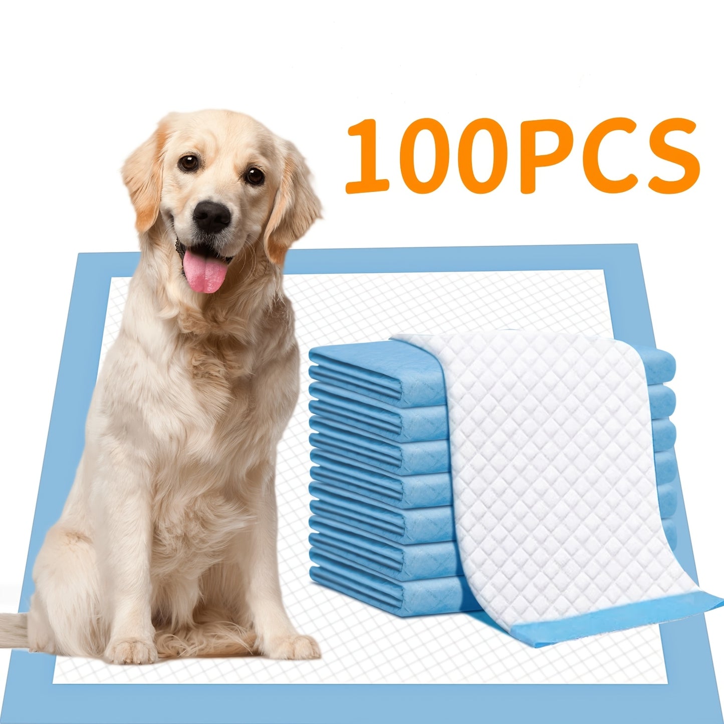 Dog and Puppy Pee Pads with Leak-Proof Quick-Dry Design for Potty Training, Standard Absorbency, Regular Size, 22 x 22 Inches, 23.62x 23.62 Inches, Pack of 100, Blue & White