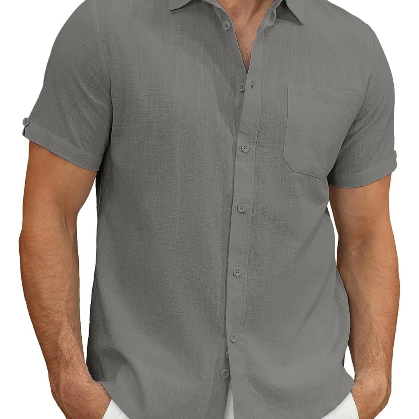 Men's Lightweight Casual Button Short Sleeve Cotton Shirt