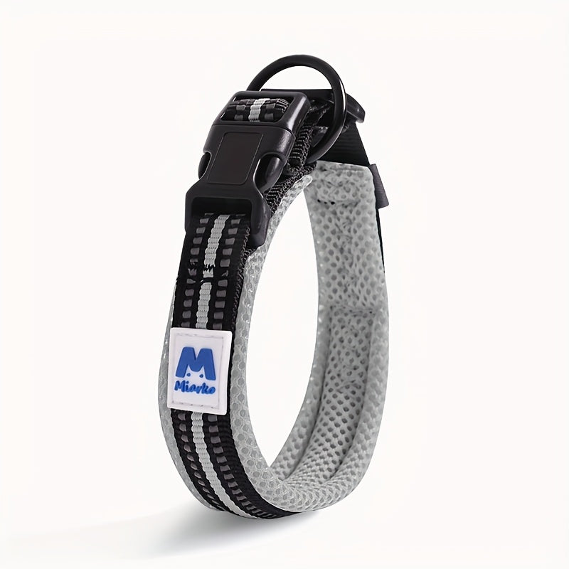 [Reflective Dog Collar] Reflective Adjustable Dog Collar | Breathable Nylon Strap with Strong Pin Buckle & Metal D-Ring for Small, Medium, and Large Dogs - Turquoise & Black Design
