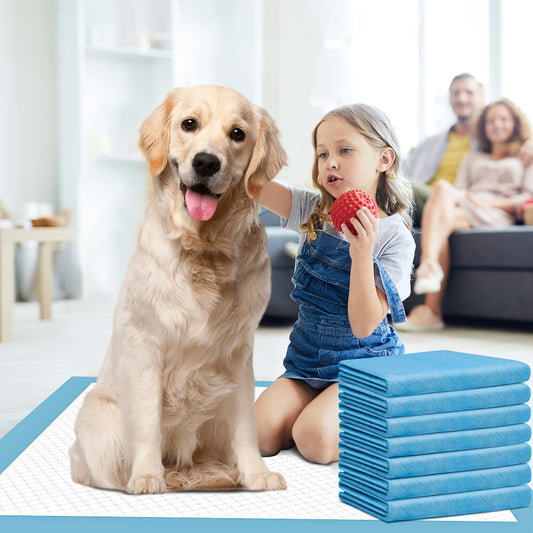 Dog and Puppy Pee Pads with Leak-Proof Quick-Dry Design for Potty Training, Standard Absorbency, Regular Size, 22 x 22 Inches, 23.62x 23.62 Inches, Pack of 100, Blue & White