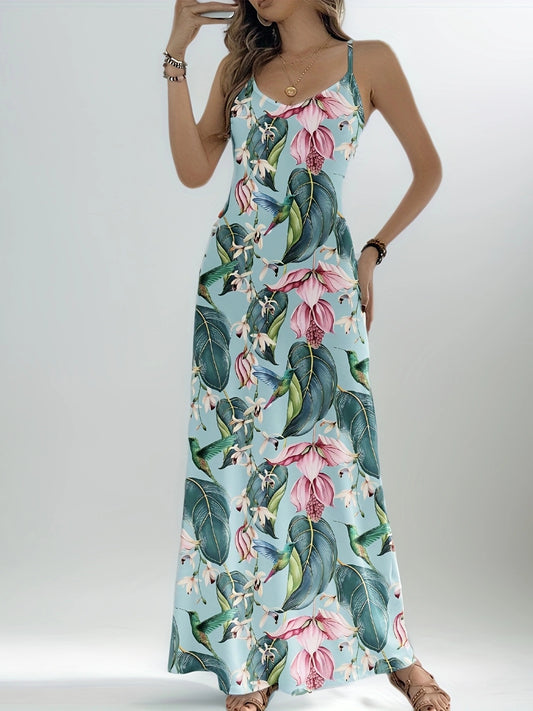 Lightweight And Flowing Floral Print Jumpsuit For Spring And Summer Holidays - Women'S Casual Camisole Jumpsuit