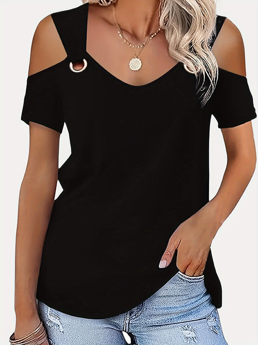 Fashionable V-Neck Cold Shoulder Top - Soft Autumn Wear