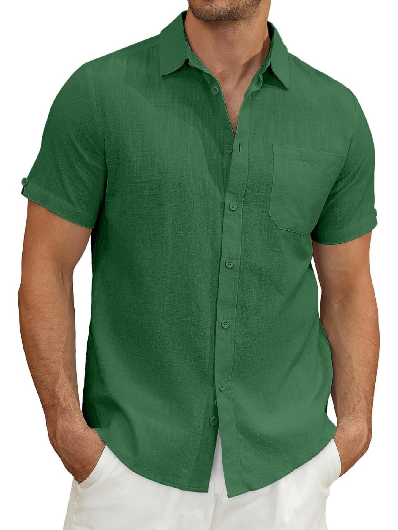 Men's Lightweight Casual Button Short Sleeve Cotton Shirt