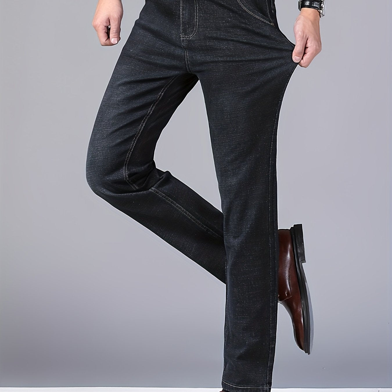 Business Jeans, Stylish Jeans, Slim-Fit Jeans, Skinny Jeans, Straight-Leg Jeans, Classic Men'S Business Casual Jeans - Versatile All-Season Jeans, Regular Fit, Polyester Blend, Machine Washable, Everyday Denim | Classic Denim