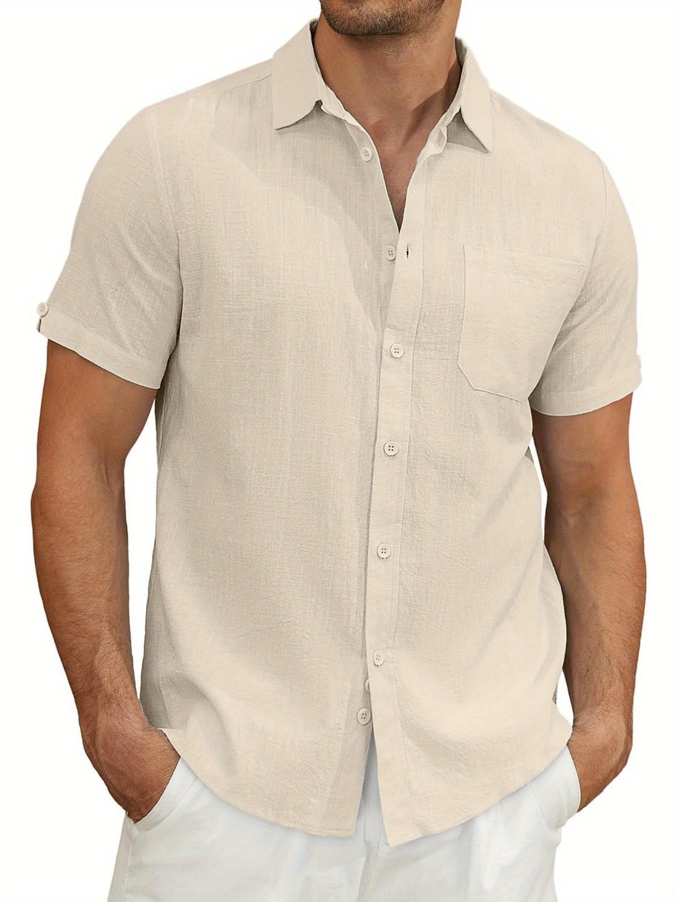 Men's Lightweight Casual Button Short Sleeve Cotton Shirt