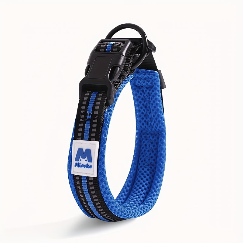 [Reflective Dog Collar] Reflective Adjustable Dog Collar | Breathable Nylon Strap with Strong Pin Buckle & Metal D-Ring for Small, Medium, and Large Dogs - Turquoise & Black Design