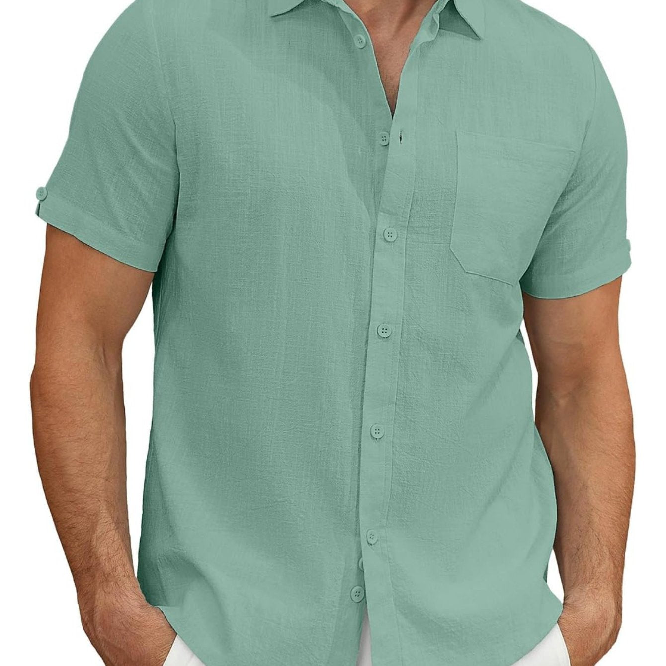 Men's Lightweight Casual Button Short Sleeve Cotton Shirt